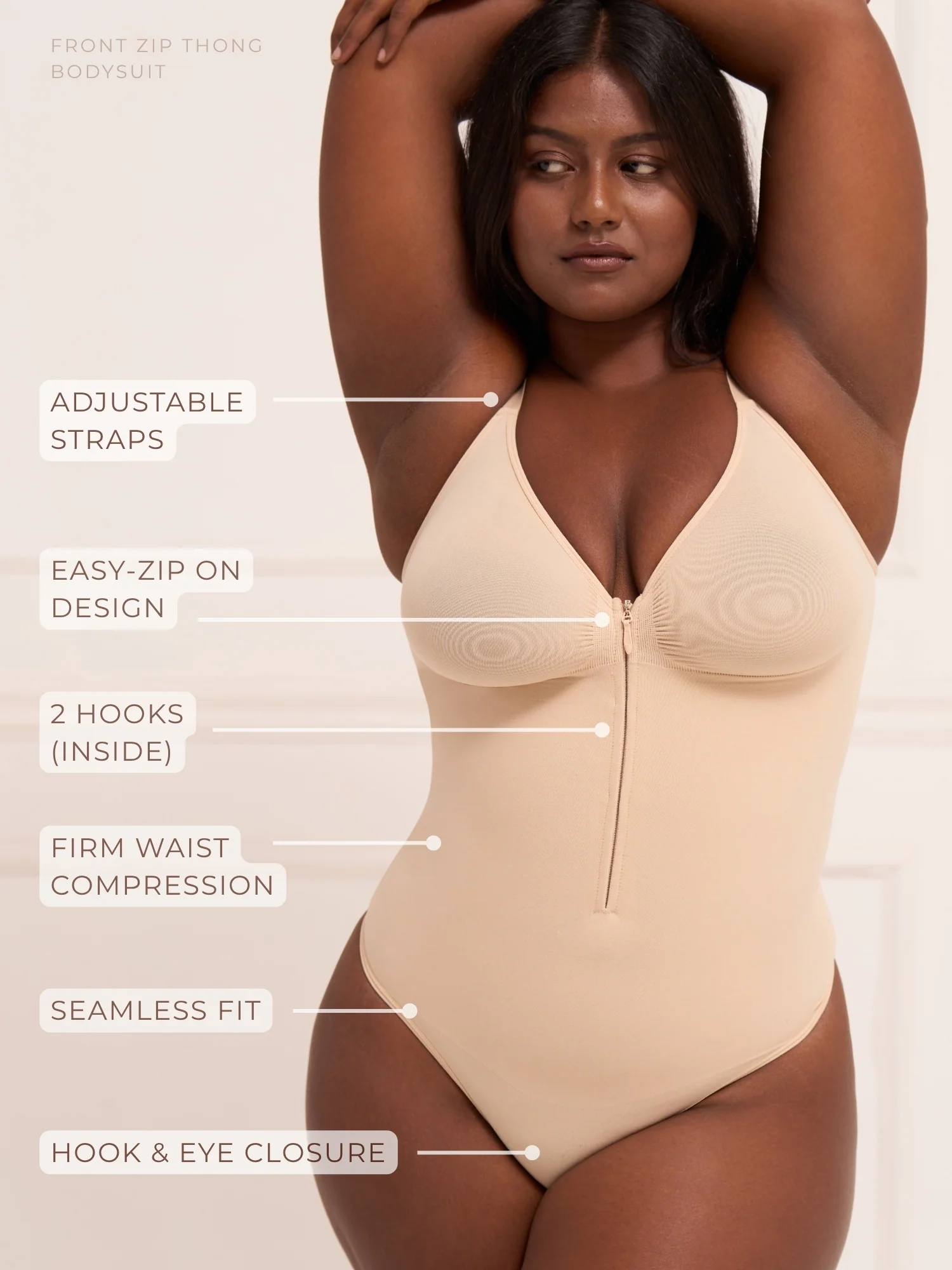 Front Zip Thong Bodysuit - Image 3