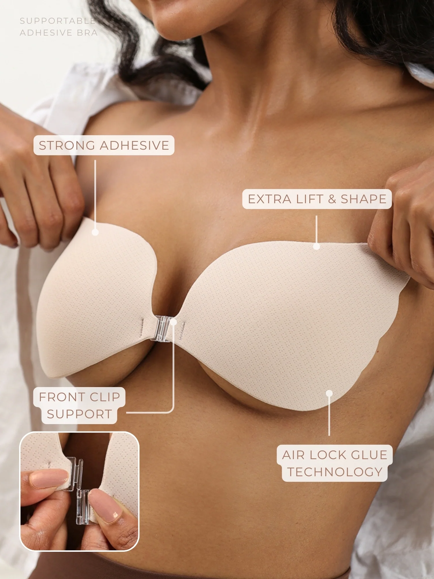 Adhesive Bra with Front Clip – Cotton, AirLock Glue, Extra Lift & Shape, Seamless Invisible Finish - Image 10
