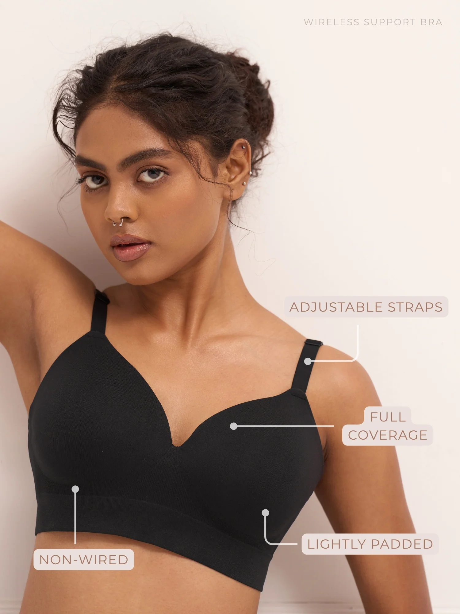 Wireless Support Bra - Non-Wired T-Shirt Bra with Full Coverage Support - Image 12